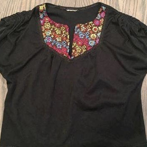 Sz S-M vintage crop top -neon floral‎ embroidered